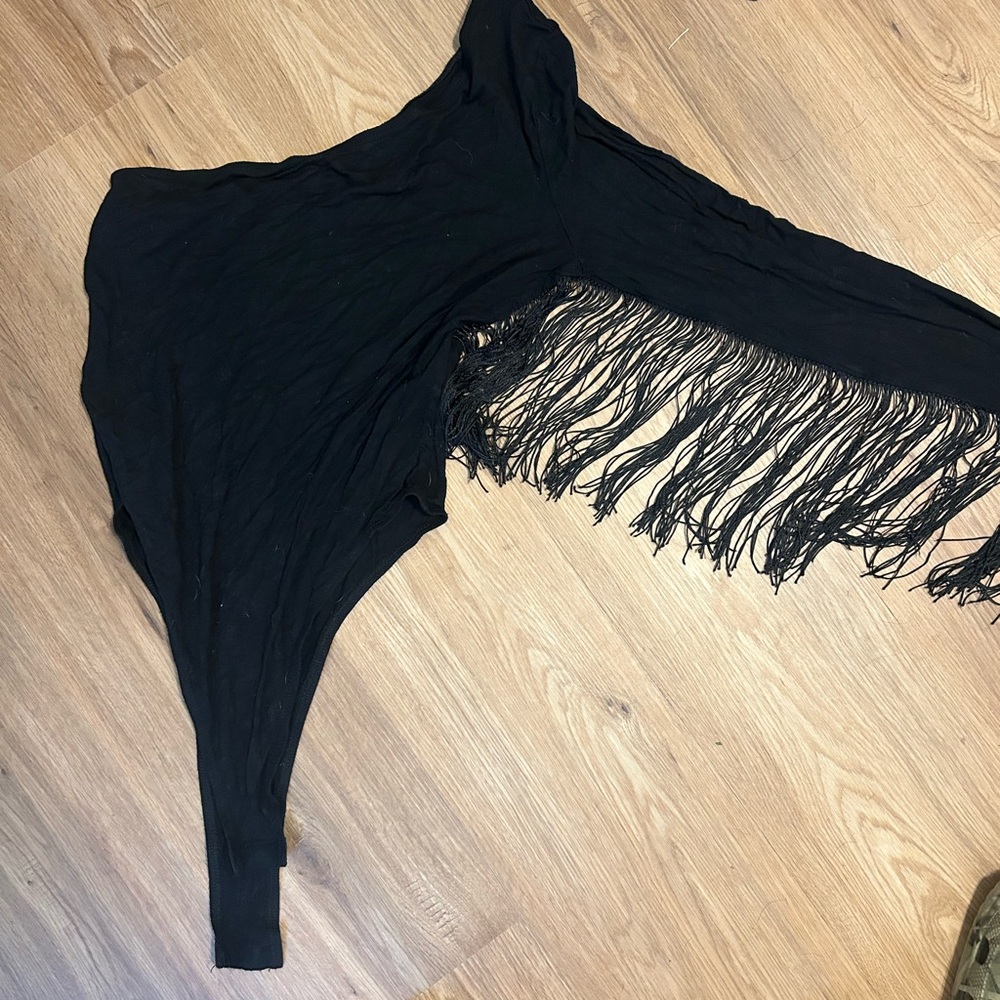 Black Fringe Asymmetrical Top